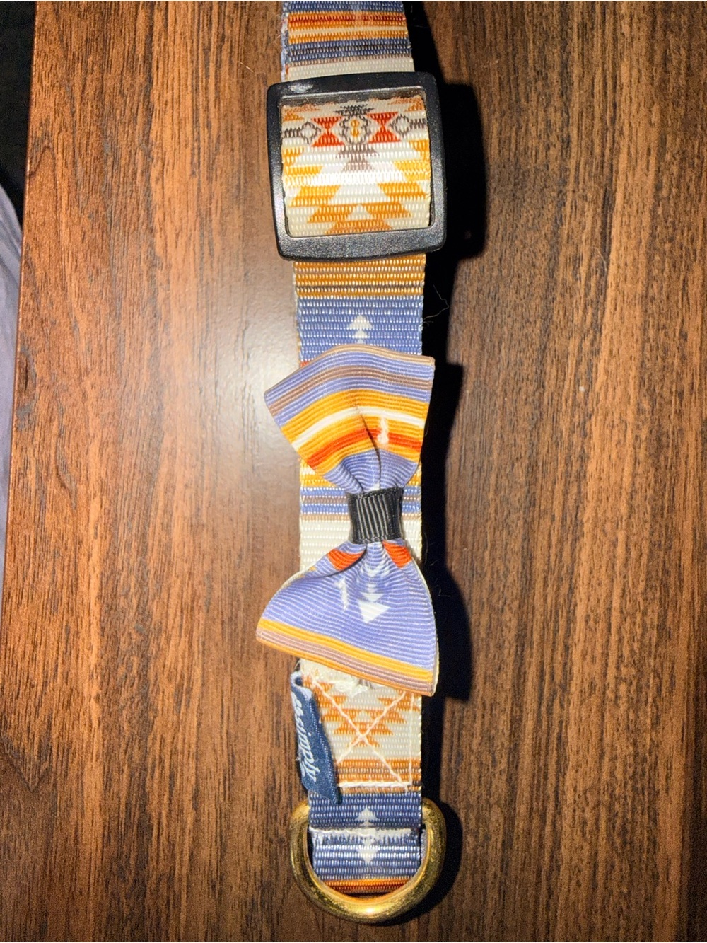 Patterned Bow Dog Collar - Orange, Blue & White